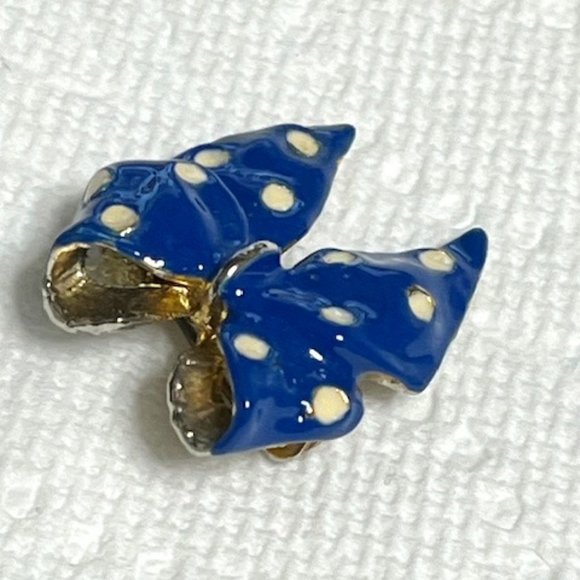 VTG 1" Blue White Polka Dot Bow Enamel Hat Pin Brooch Scarf Pin Petite - Picture 2 of 9